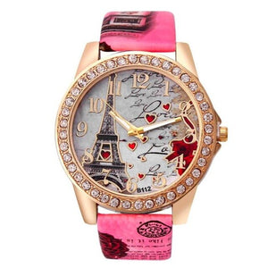 Leather Eiffel Tower Pattern Analog Quartz